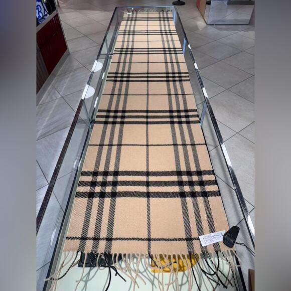 Burberry Camel and Black Check Scarf NWT